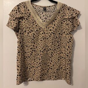 Emery Rose Beige Floral V-Neck Blouse